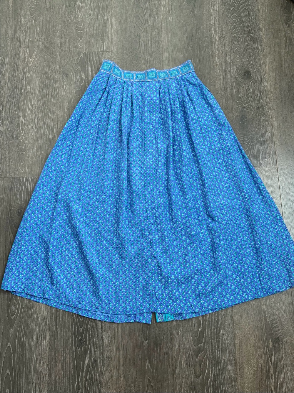 Vintage David Brooks Prairie Mid Blue A-Line Skirt with Contrast Button Front 10 - Picture 3 of 7